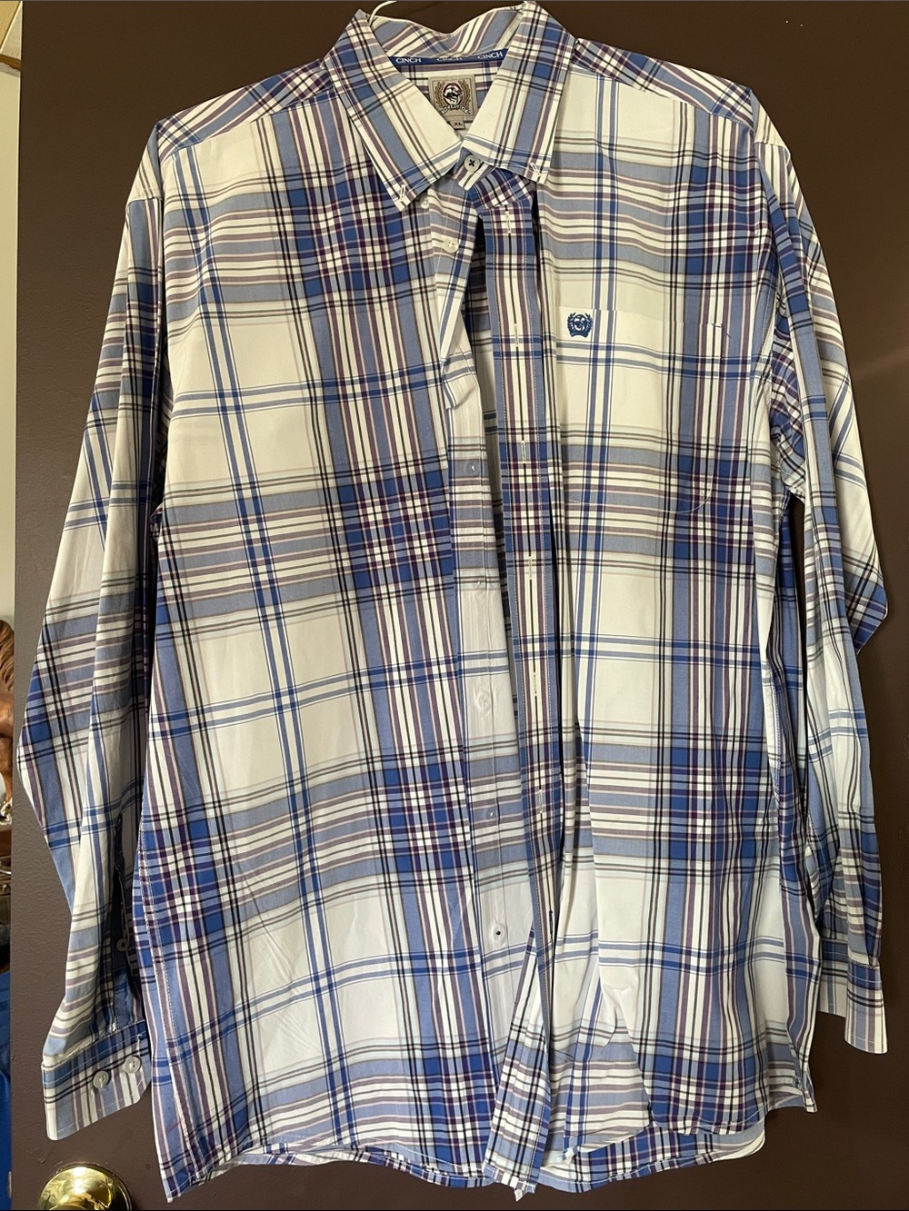 Cinch Men's Plaid Button-Down Shirt - Blue & White